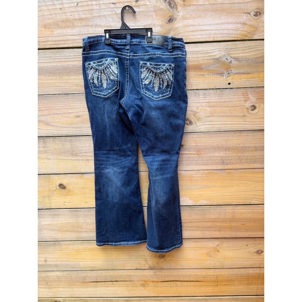 Sky Premium Collection Womens Dark Wash Embellished Feather Bootcut Jeans